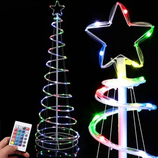 Bakaji Spiral-Weihnachtsbaum mit 35 Hellen RGB-LEDs, platzsparend, mit Fernbedienung mit mehrfarbiger Sternspitze, transparentes Rohr für Innen und Außen (Mehrfarbig