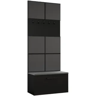 AX Living Garderobenschrank, Schwarz, Kunststoff, Teilmassiv,Kiefer, Rechteckig, 80.6x204x40 cm, Hergestellt in Europa, FSC Mix, Reach, Garderobe, Garderoben-Sets & Serien, Garderoben-Sets