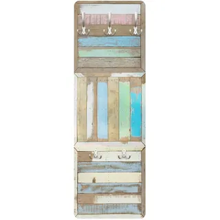 Bilderwelten Garderobe Vintage 105cm x 34cm Rustikal Shabby 3D-Optik Garderobenhaken Garderobenpaneel Flurgarderobe Flur-Möbel Wandgarderobe Holz
