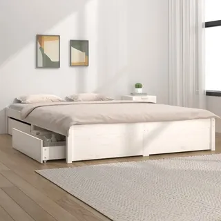 The Living Store Bett mit Schubladen Weiß 160x200 cm