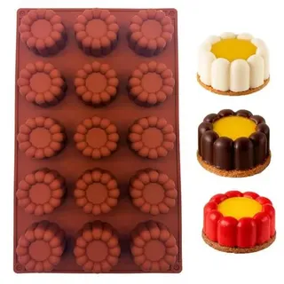 duoyif Runde Silikonform Blumenform 15 löcher Ø 4,4 cm Silikon Backform | Schokoladenform Mini-Törtchen Klein, BPA-frei, Rund Blume Form, Muffinfor