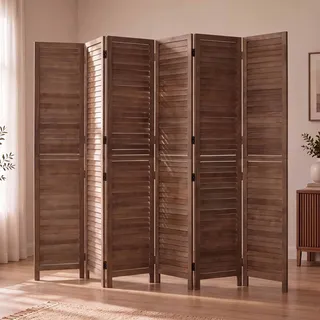 Mendler Paravent HWC-C30b 180x242cm - braun | Raumteiler, Trennwand, Sichtschutz, Vintage, Paulownia Holz
