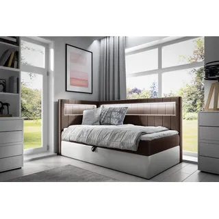 Fun Möbel Boxbett Fabian 90 x 200 cm Holz hochglänzend braun/weiß
