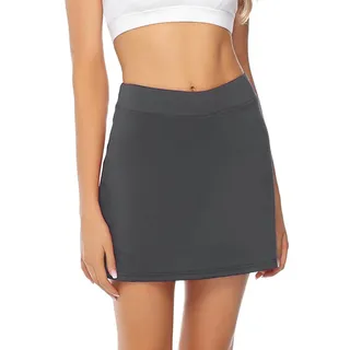 iClosam Tennisröcke Damen Hohe Taille Sportrock Golfrock mit Hose Laufröcke mit Taschen Sommerrock mit Innenshorts und Seitlichem Schlitz für Sport Golf Tennis Grau - XXL
