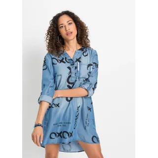 Midikleid BONPRIX, Damen, Gr. 46, N-Gr, blau denim bedruckt, Obermaterial: 100% Lyocell (TENCEL™), oversize, Kleider Midikleid, für Frühjahr und Sommer, Jeanskleid, aus Lyocell (TENCEL™)