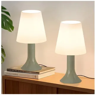 Nettlife Nachttischlampe 2er Set Tischlampe schlafzimmer mit Kabel Kleine E14 Moderne, LED wechselbar, Landhausstil Tischlampen für Esstisch Schlafzimmer Wohnzimmer grün 24.5 cm