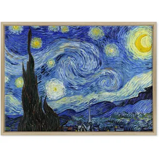 Conkrea Bild auf Leinwand gerahmt, mit Rahmen – Van Gogh – Starry Night – Sternennacht – 50 x 70 cm – moderner Stil aus Naturholz – (Artikelnummer: 2671)
