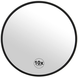 DRW Runder Spiegel mit Saugnäpfen und 10-facher Vergrößerung aus Metall, Schwarz, 15 x 1,5 cm