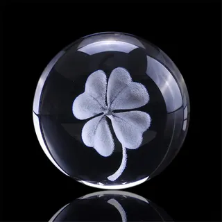 60mm 3D Laser Erde Vier Kleeblatt Gravierte Rose Kristallkugel Miniatur Blume Globus Glaskugel Dekoration Ornament (Klee)