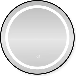 SensaHome Runder LED-Badezimmerspiegel – Dimmbare Wandspiegel mit Beleuchtung – Metallrahmen – 2700K/4500K/6400K – 70 cm – Schwarz - Schwarz