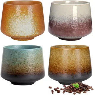 Espressotassen Set, 4-Teilig Cappuccino Tassen 190ML, Keramik Espressotassen, Espresso Tassen Set, Mini-Espressotasse, Espressotassen Steingut, Kaffeetassen für Macchiato Espresso Mokka