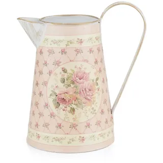 Moritz Gießkanne Gießkanne Zink mit Blütenmotiv Retro Design (Gießkanne), Dekoration Deko Blumentopf Umtopf Trockenblume Topf Übertopf Kanne silberfarben