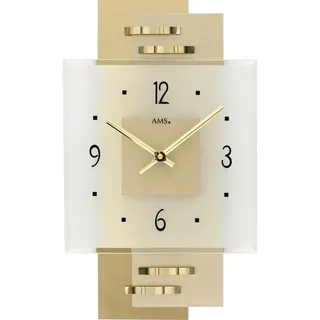 AMS Wanduhr W9241 (Quarzuhr,Holz,Wohnzimmer,Esszimmer,Küche,Made in Germany,Büro,Flur) goldfarben