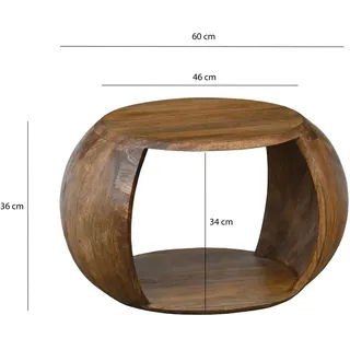 FineBuy Couchtisch rund Braun Massivholz 60 x 46 x 36 cm