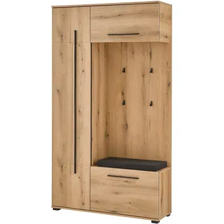 Kompaktgarderobe HOME AFFAIRE "Cantara Flurgarderobe, modern, 2 Farben, 111 cm breit", eiche evoke, B:111cm H:201cm T:39cm, FSC-zertifizierter Holzwerkstoff, Schränke, unterschiedliche Stauraummöglichkeiten, inkl. Sitzkissen