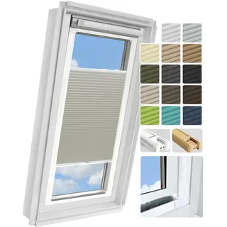 Rollmayer zum Kleben Standard - 14 Stofffarben Kollektion Dachkassettenplissee ohne Bohren Kassetenrollo plissee mit schiene Dachfenster Dachfensterrollos Blickdicht Sonnenschutz, Montage inkl Plissee