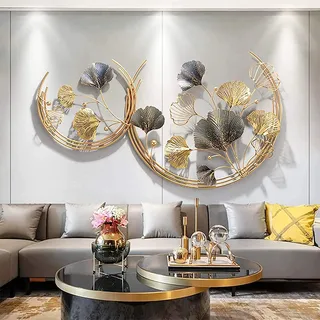 YTGH Wanddeko Metall, 3D Wandschmuck Wanddeko Wandverzierung Dekoration Ginkgo- Für Wohnzimmer Schlafzimmer Esszimmer Wohnkultur