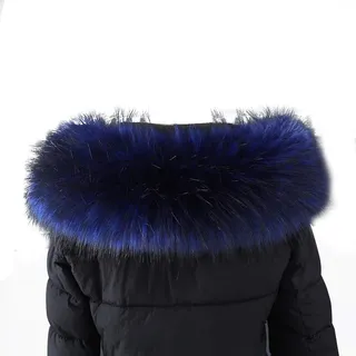 Amorar Damen Fauxpelzkragen Pelzschal Pelz Winter Warmer Schal Pashminas Pelzkragen Hood Kragen Wrap Waschbär Fuchs Kunstpelz Kapuze Edges Fellkragen für Wintermantel mit Knöpfen Blau Schwarz