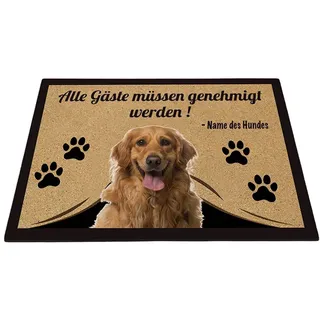 BAGEYOU Personalisierte Fußmatte mit Meinem Liebeshund Golden Retriever Alle Gäste Müssen Genehmigt Werden Bodenmatte 70 x 45 cm