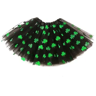 Damen Tüllrock Kleeblatt Tutu Rock St. Patricks Tag Ballettrock St. Paddys Day Outfit Elastisch Tulle Skirt für Irische Party Maskerade Karneval Weihnachten Halloween Accessoires,Grün,S