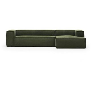 Nosh Blok 4-Sitzer-Sofa mit Chaiselongue rechts und breitem Cord grün 330cm
