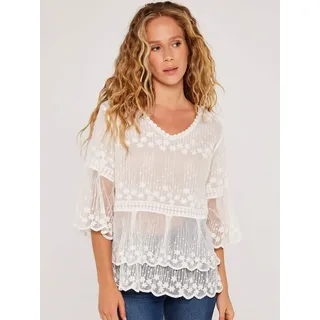 Apricot Blusentop Embroidered Cotton Mesh Top mit Stickerei beige S/M (36/38)
