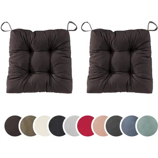sleepling 2er Set Stuhlkissen 40 (vorne), 35 (hinten) x 38 x 7 cm, Sitzkissen für Stuhl & Bank mit Klettverschluss, 100% Baumwolle, Indoor & Outdoor, Made in EU, waschbar, Kastanie