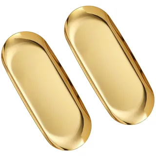 PnxdeobXL 2 Stück Goldener Teller Tablett, Kleines Deko Tablett, Goldene Platte, Ablageschale - Verwendung Als Obstschale, Schmuckschale, Dessertschale (Gold)