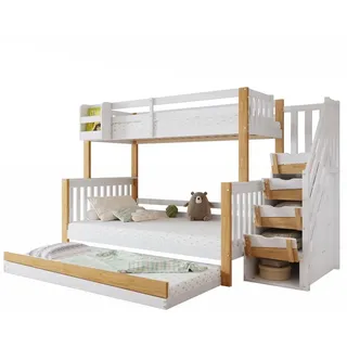 Etagenbett, Kinderbett, mit Fallschutz und Gitter, Entworfen mit drei Bettpositionen, mit Rollbett, Spezielles Türverkleidungsdesign,Ecktreppe