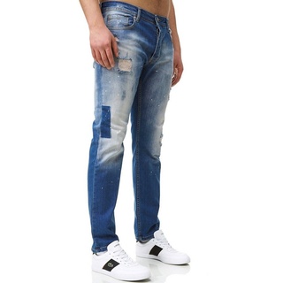 John Kayna Slim-fit-Jeans Herren Jeans Hose Slim Fit Designer Jeanshose Destroyed Stretch Modell (Jeanshose Designerjeans Bootcut, 1-tlg) Freizeit Business Casual blau 31