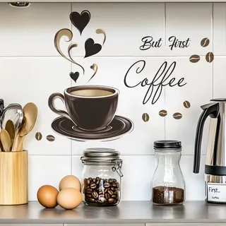 HGDESIGN® Wandtattoo Wandaufkleber Kaffee Zeit But First Coffee Eule Cappuccino Wandsticker Wanddeko für Küche Esszimmer (F)