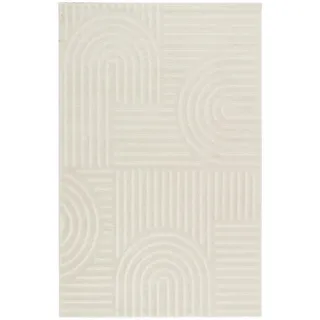 tesso living Kurzflor Teppich, Läufer, Wohnzimmer, Boho Geometrisch Weiß, - 80cm x 150cm - Moderner Superweicher Teppich