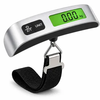 Kawaology Gepäckwaage Hochpräzise Gepäckwaage, tragbare Kofferwaage, digital, elektronisch, 110 lb/50 kg, digitale Hängewaage für Reisen mit Haken (Silber)