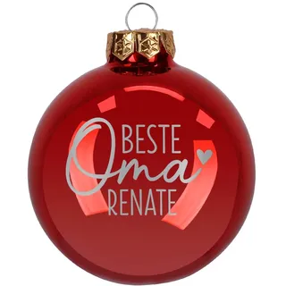 Herz & Heim® Weihnachtskugel aus Glas mit persönlicher Gravur/Rot oder Weiß/Matt oder Hochglanz/Ø 8 oder 10 cm/Verschiedene Motive Ø 10 cm, Rot Hochglanz, Beste Oma