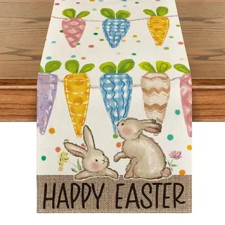 Ostern Tischläufer 183x33cm Hase Und Eier Motiv Frühjahrsdeko Tischdeko Für Haus Osternfeier D