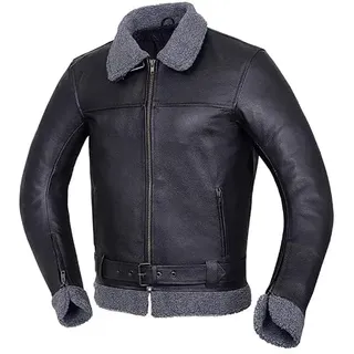Jet Herren-Motorrad-Lederjacke, abnehmbare Protektoren, Lammfellkragen und Futter, Gürtel an der Taille, Vintage-Biker, Premium-Leder, Avengers - L