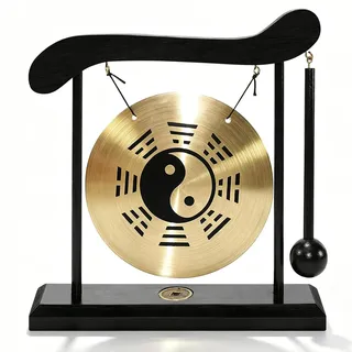 CYTGOUPER Mini Kupfer Gong mit Schlägel, Yin Yang Fengshui Deko Tischgong mit Holzsockel, Japanische Deko mit Taiji-Symbol und Klatschtafel für Zen Tischdekoration, Einzugsgeschenk (Bagua-Diagramm)