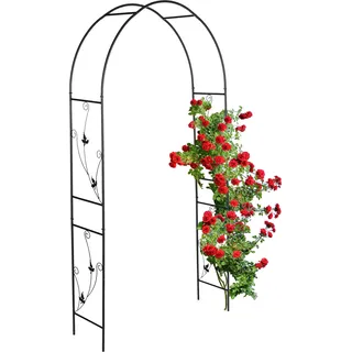 Relaxdays Rosenbogen Metall, Torbogen Garten, HxBxT: 227 x 114 x 37 cm, Stabiler Rankbogen für Kletterpflanzen, schwarz