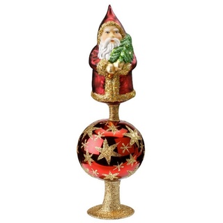 INGE-GLAS® Christbaumschmuck, Christbaumspitze Glas Weihnachtsmann und Sterne Muster 28cm Rot glanz rot