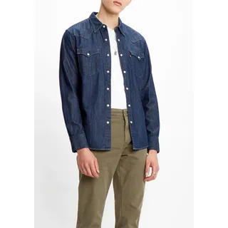 Jeanshemd LEVI'S "LE BARSTOW WESTERN STAND", Herren, Gr. M, N-Gr, blau (dunkelblau), Web, Obermaterial: 100% Baumwolle, normal, Hemden Jeanshemd, mit Brusttaschen
