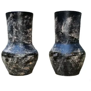 RAIKOU Dekovase Vintage, Steinzeug Terrakotta-Stil Blumenvase Amphore Minimal Dezent (Set, 2 St., 2 Zwige), handgefertiagt schwarz