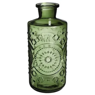finehomegarden Dekovase 2x Glas Flasche BERLIN Ø9cm H21cm Glasflasche 2erSet dunkelgrün (Set, 2 St., 2 Vasen), Vintage Vase dunkelgrün Glasvase grün