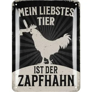 LANOLU Retro Blechschild ZAPFHAHN - lustiges Sprüche Schild Bier als Partykeller Deko - Kneipen, Pub, Bar Dekoration für Küche und Stammtisch - vintage Metallschild 15x20cm