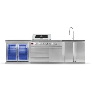 GORILLER Grillmaster Selected Silver Edelstahl-Outdoorküche - Inkl. Rotisserie, 4+2 Brenner, 296x58x143 cm - vormontiert
