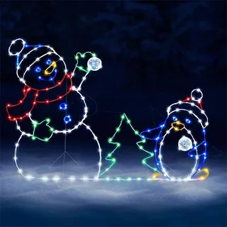 Animierte Weihnachtslichterkette Für Garten Und Innenbereich – Festliche Außen-/innendekoration Mit Schneebedeckten Ornamenten