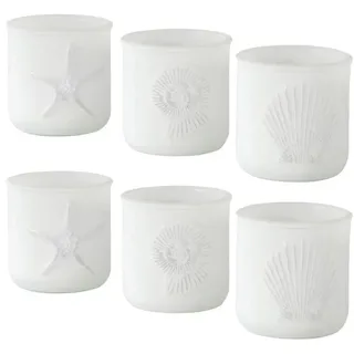 6tlg. Windlicht White Ocean weiß Seestern Muschel Maritime Deko (2X 3 Motive)