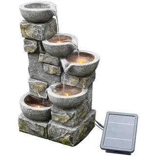 Teamson Home Solar-Brunnen, Grau, Kunststoff, Stein Optik, 30.5x68.6x43.2 cm, Gartenzubehör, Gartendeko