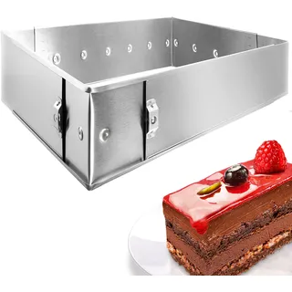 4smile Backrahmen rechteckig verstellbar - Edelstahl Backform rechteckig, 8 cm hoch – Profi-Kuchenform eckig B 20-35cm x L 35-50cm, innovatives Schienensystem