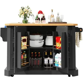 Okwish Kücheninsel Schwarz Holzwerkstoff, 120x91x75 cm, Küchen, Küchenmöbel, Kücheninseln