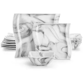 MALACASA Geschirr-Set Tafelservice FLORA für 6/4 Personen Marmor Geschirrset (12-tlg), 4 Personen, Porzellan grau